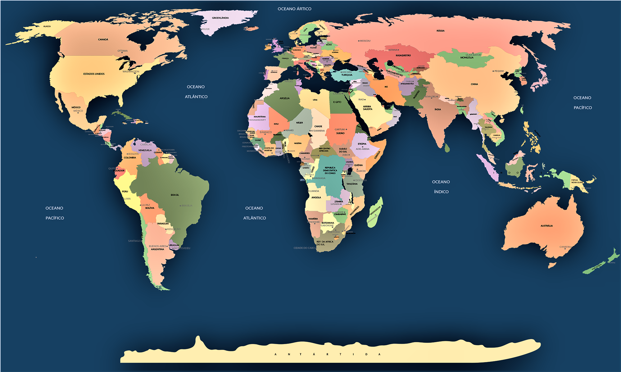 mapa mundi politico nombres paises capitales imprimir