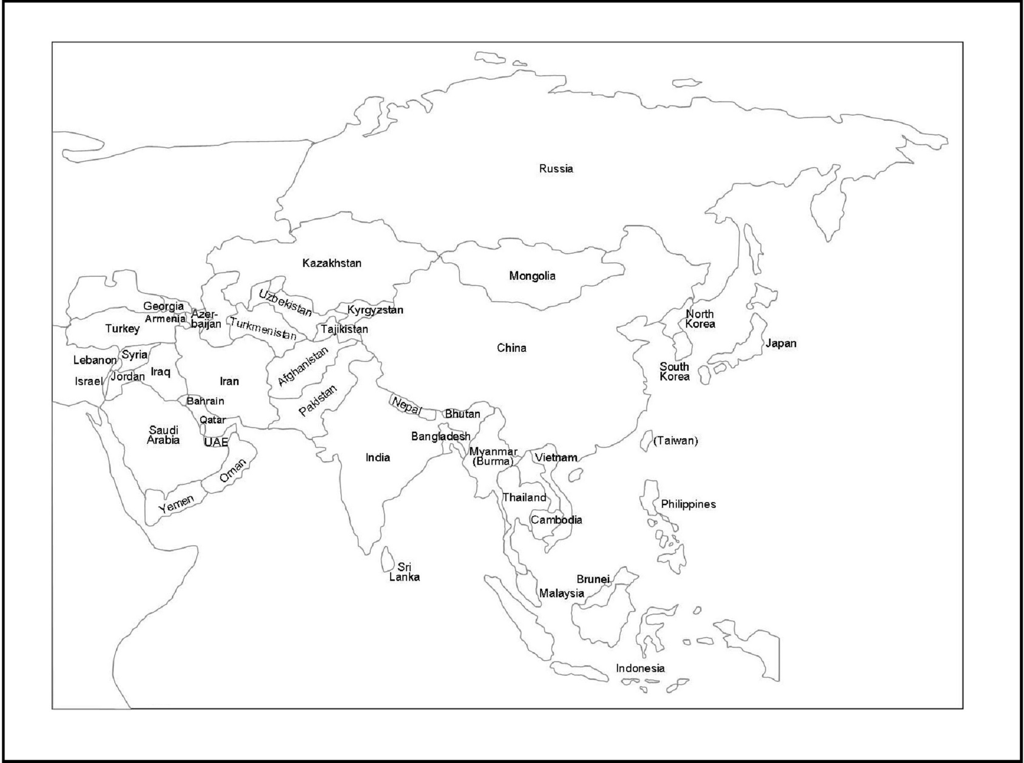 mapa de asia para imprimir