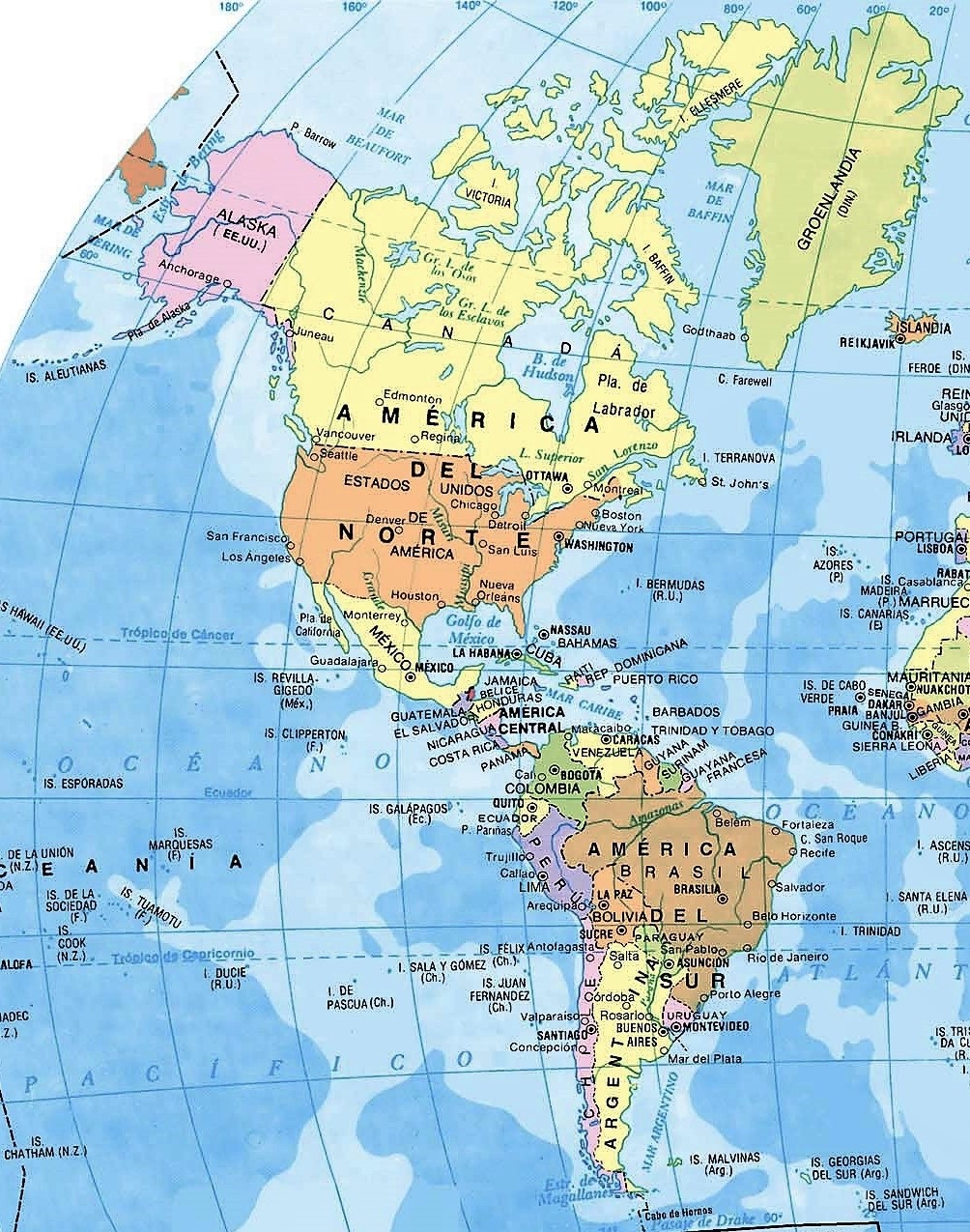 mapa america nombres en espaÃ±ol