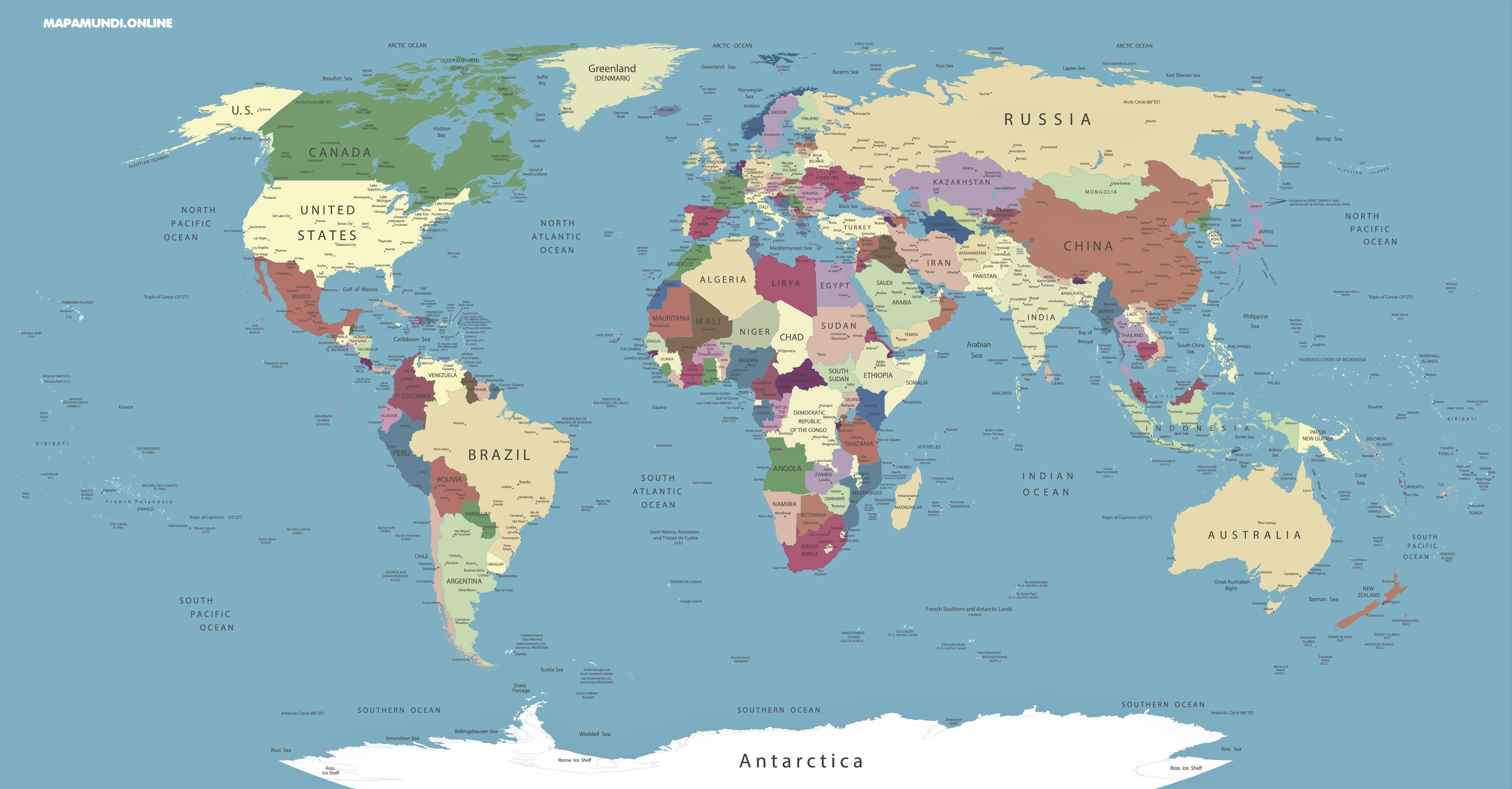 mapa mundi politico nombres paises imprimir