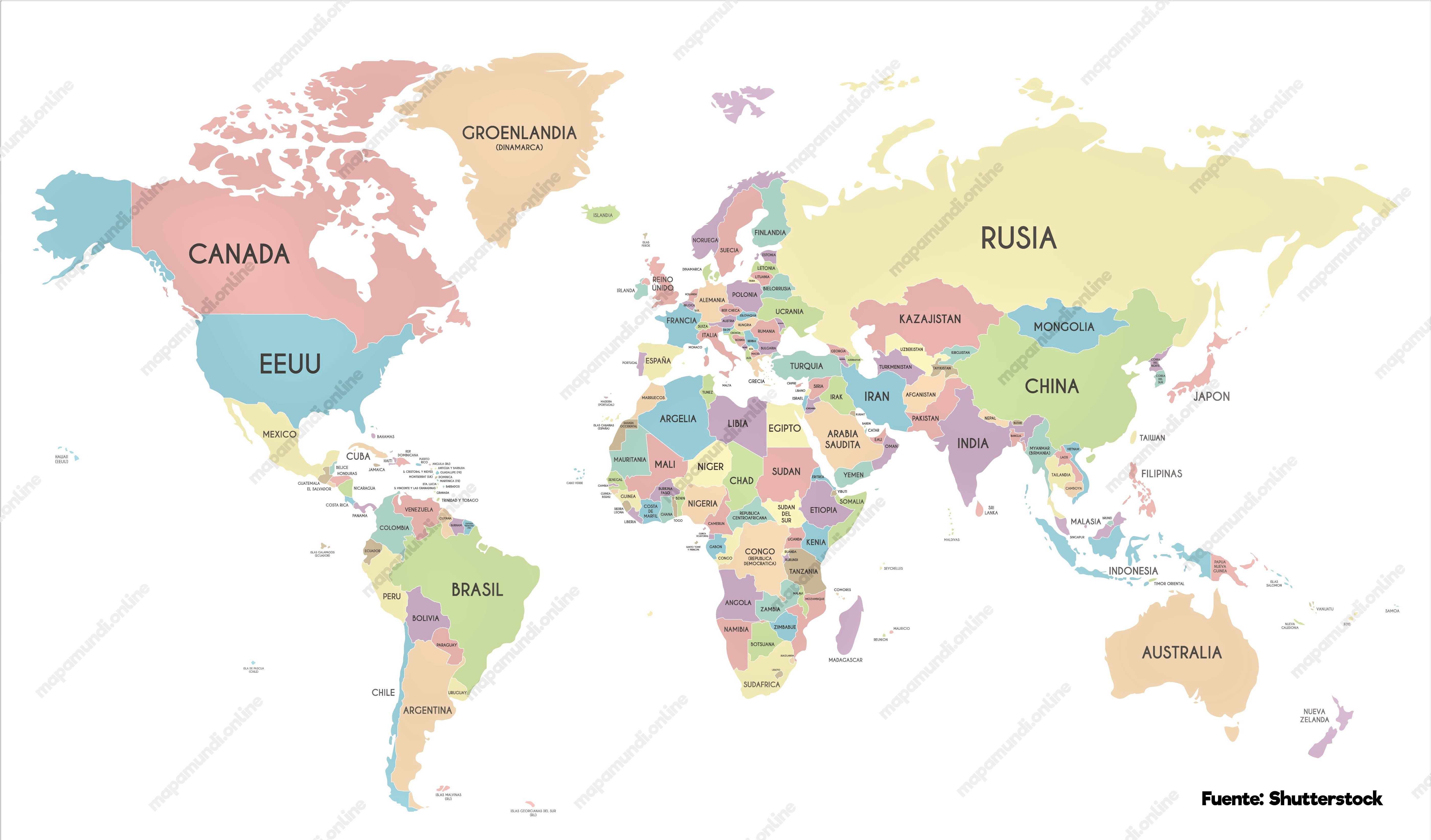 mapa mundi politico nombres espaÃ±ol